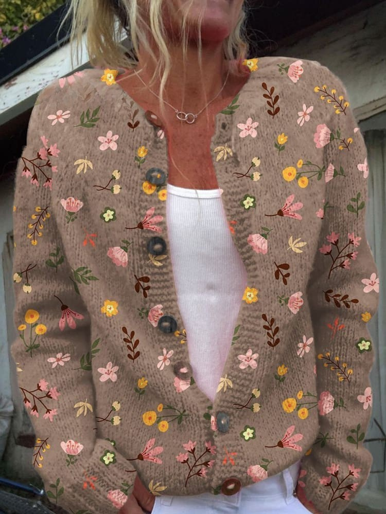 Florence – Floral Print Buttoned Casual Cardigan Sweater