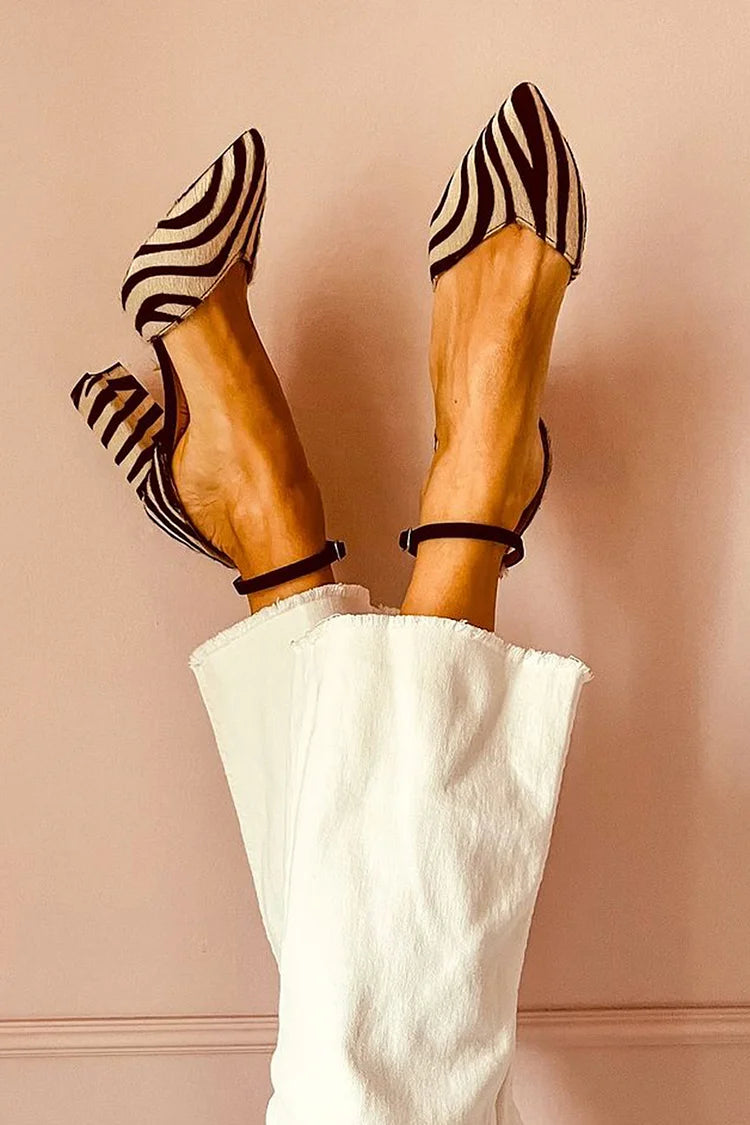Everly & Rose | ZEBRA PRINT POINTED TOE PUMPS WITH ANKLE STRAP