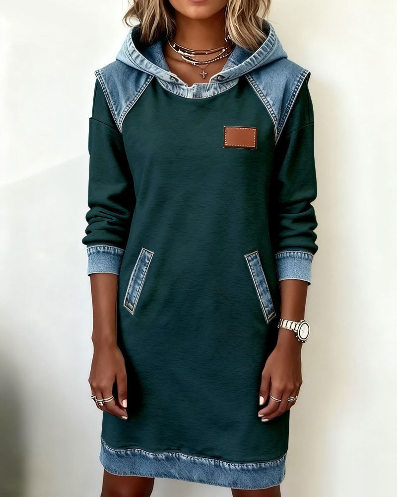 Julia | Hooded Dress with Denim Inserts