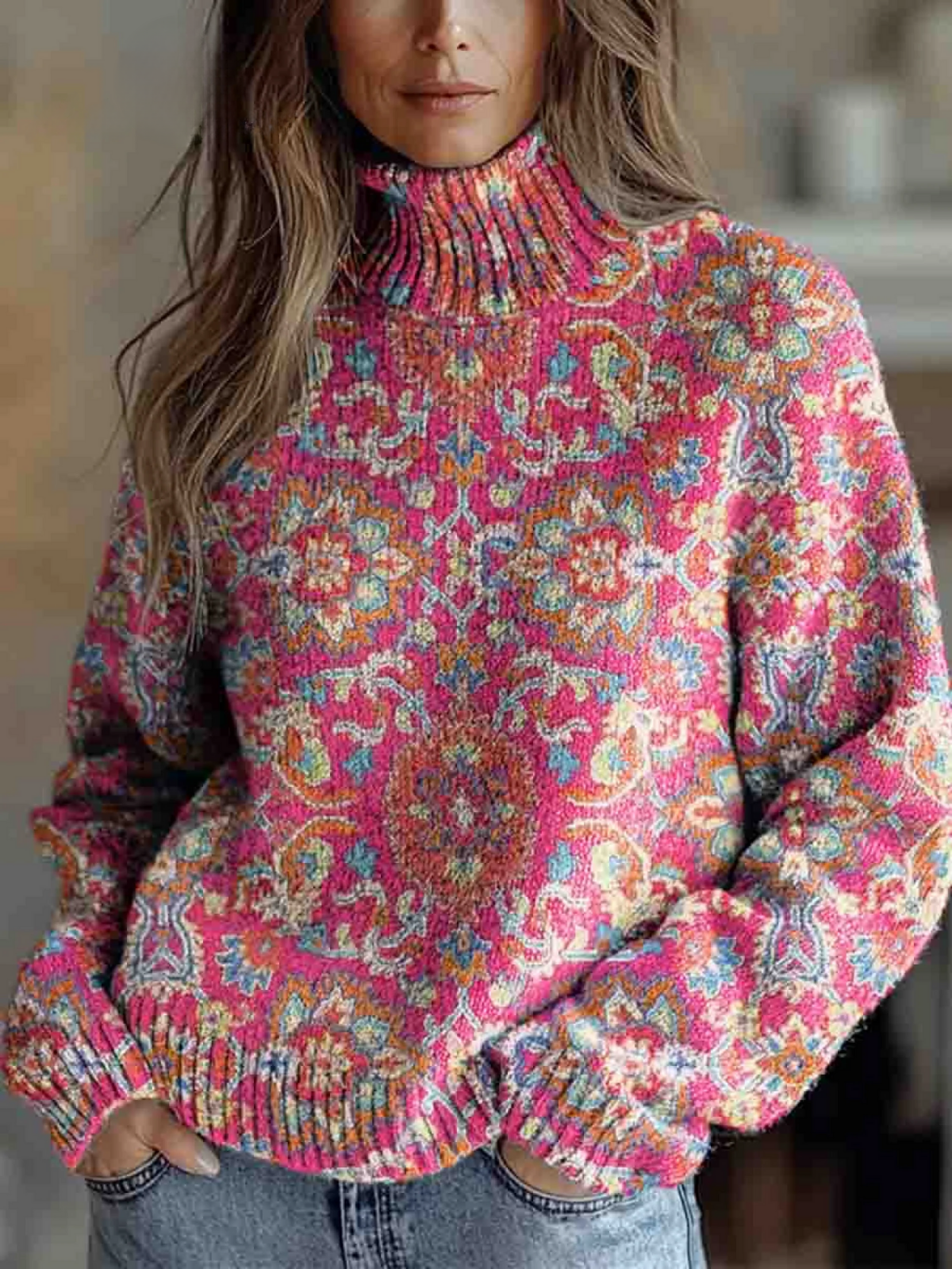 Francine™ | Retro ethnic floral pattern sweater