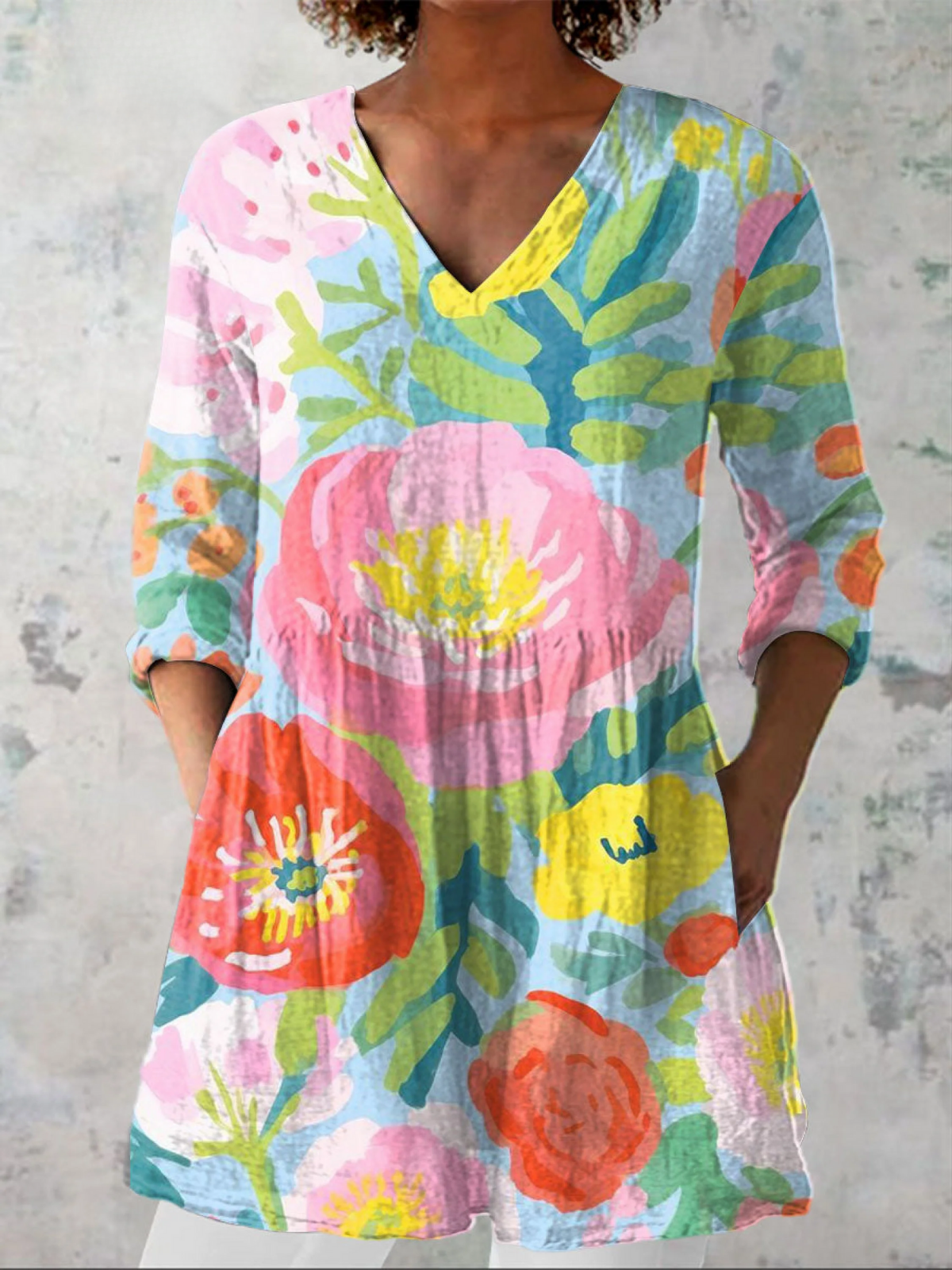 Pastel Floral Linen Tunic – Soft Charm