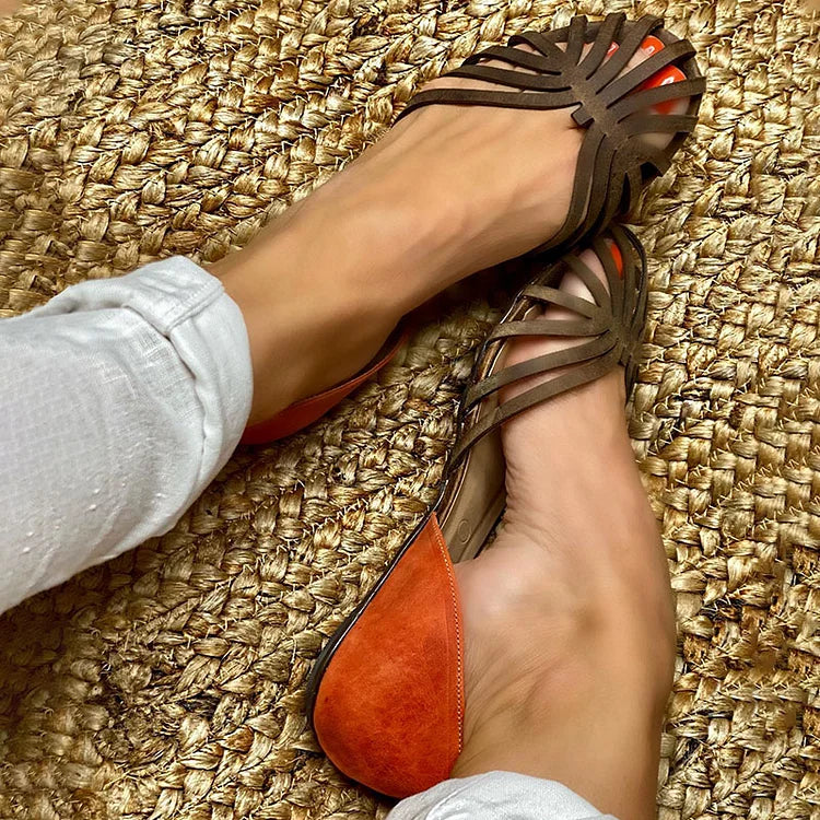 Everly & Rose | Elegant Carved Sandals with Refined Two-Tone Detail