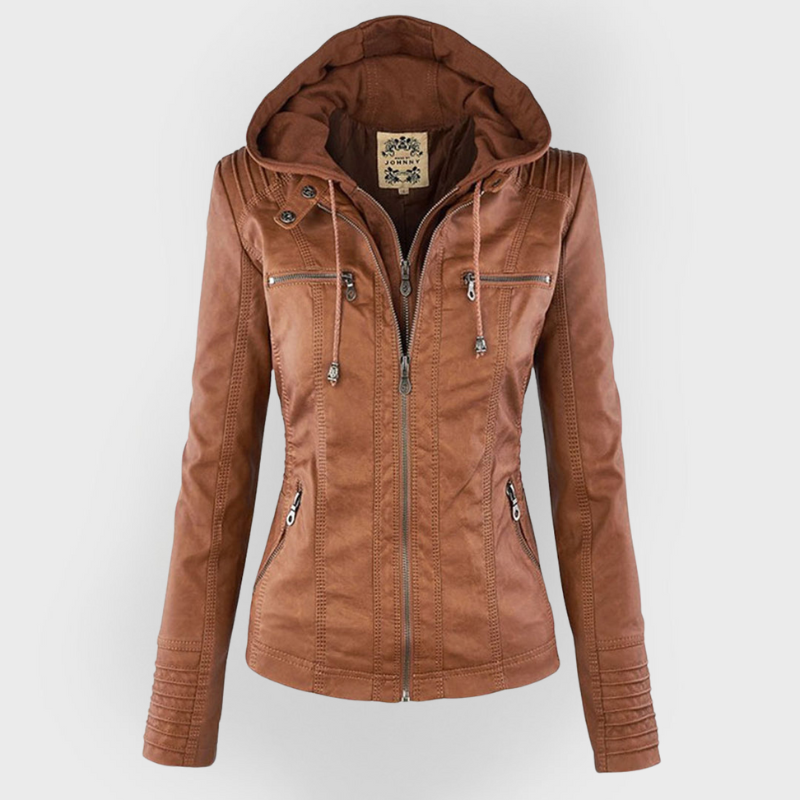Rose | Fashion Leather Jacket with Hood