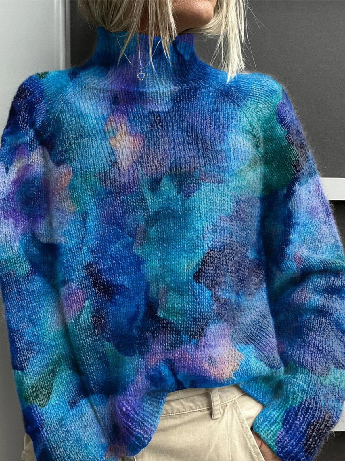 Yvonne™ | Abstract water floral print turtleneck sweater