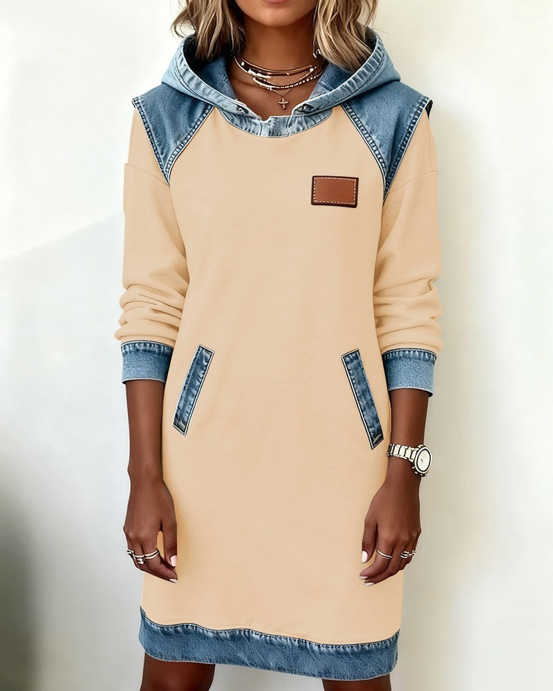 Julia | Hooded Dress with Denim Inserts