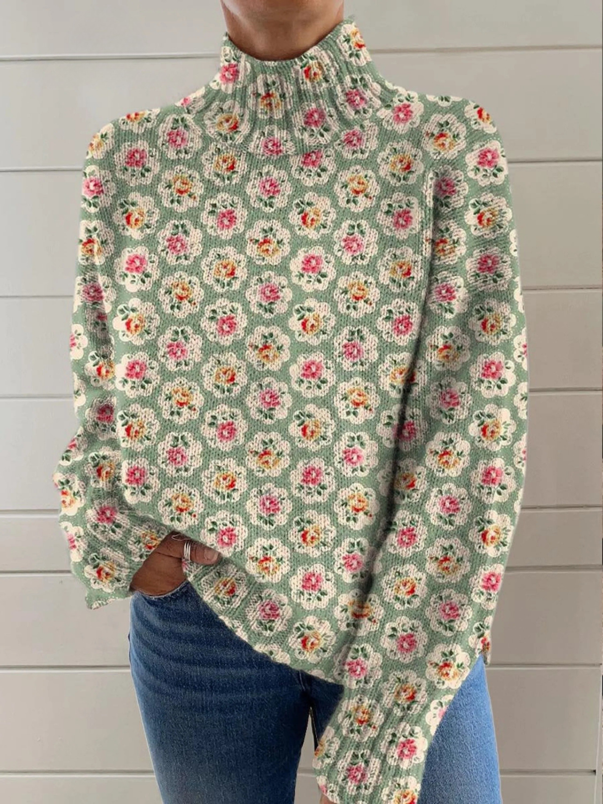 Valerie™ | Floral print turtleneck sweater