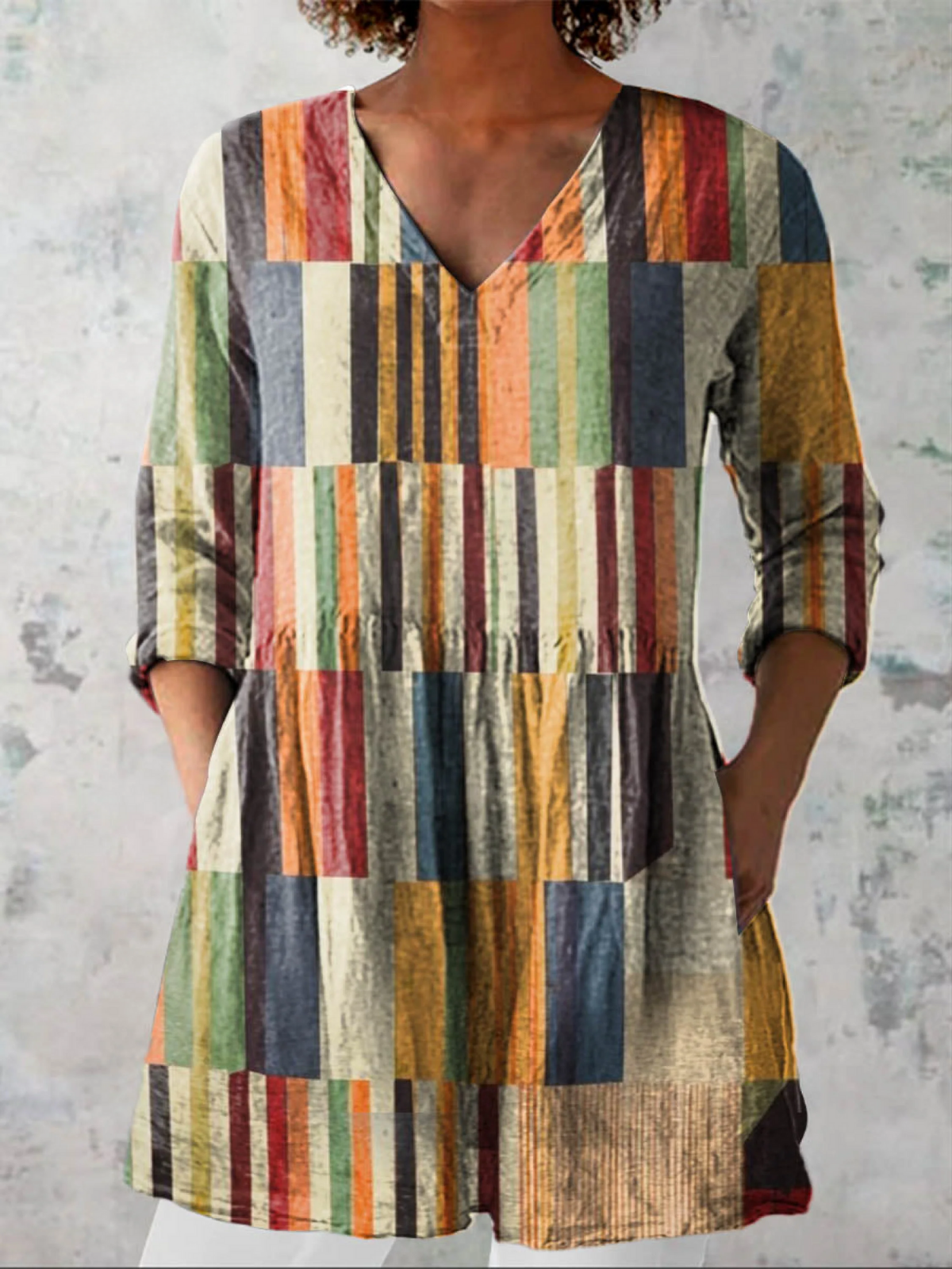 Geometric Linen-Cotton Tunic – Abstract Purple