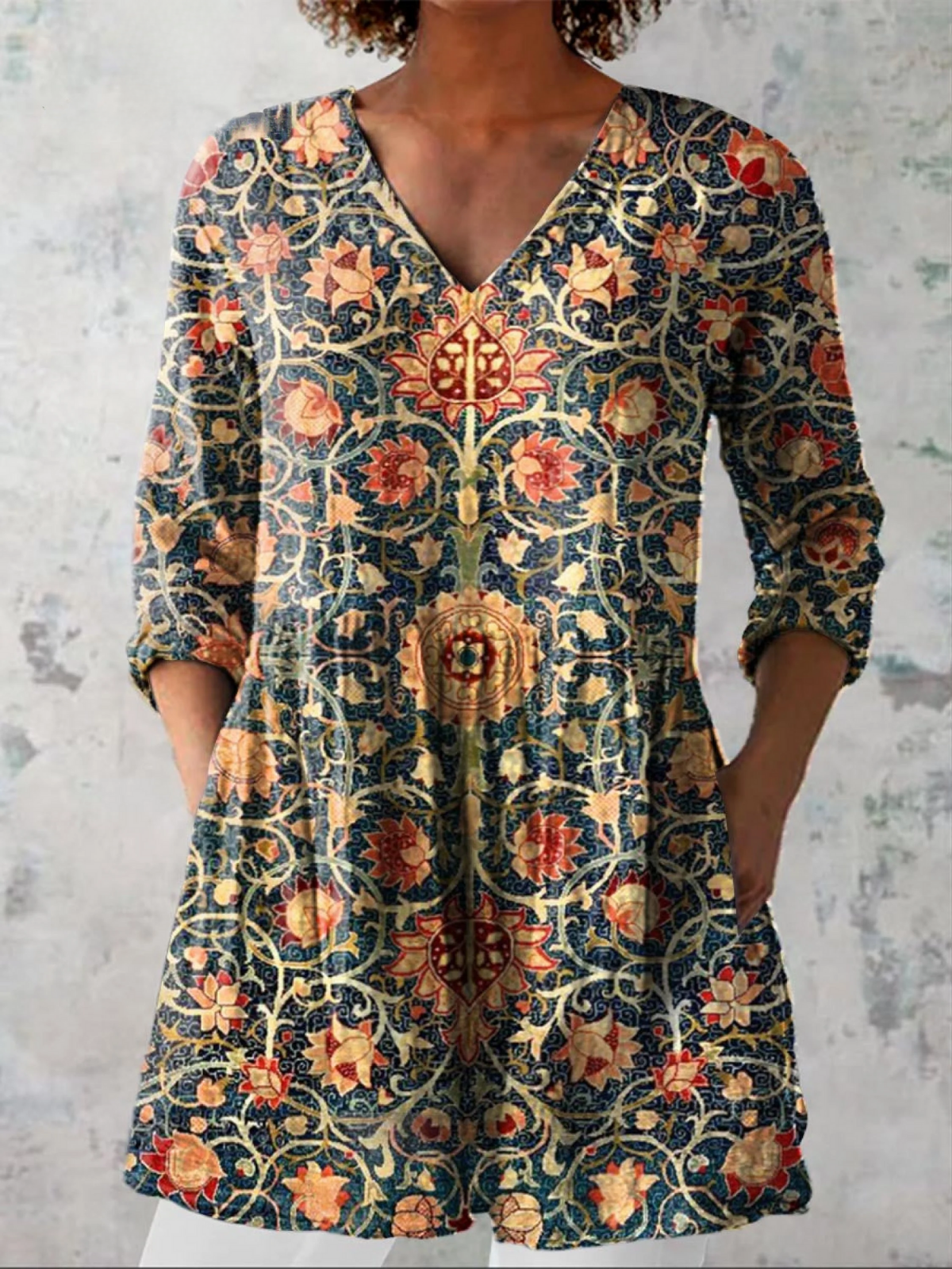 Vintage Floral Linen Tunic – Rustic Rose
