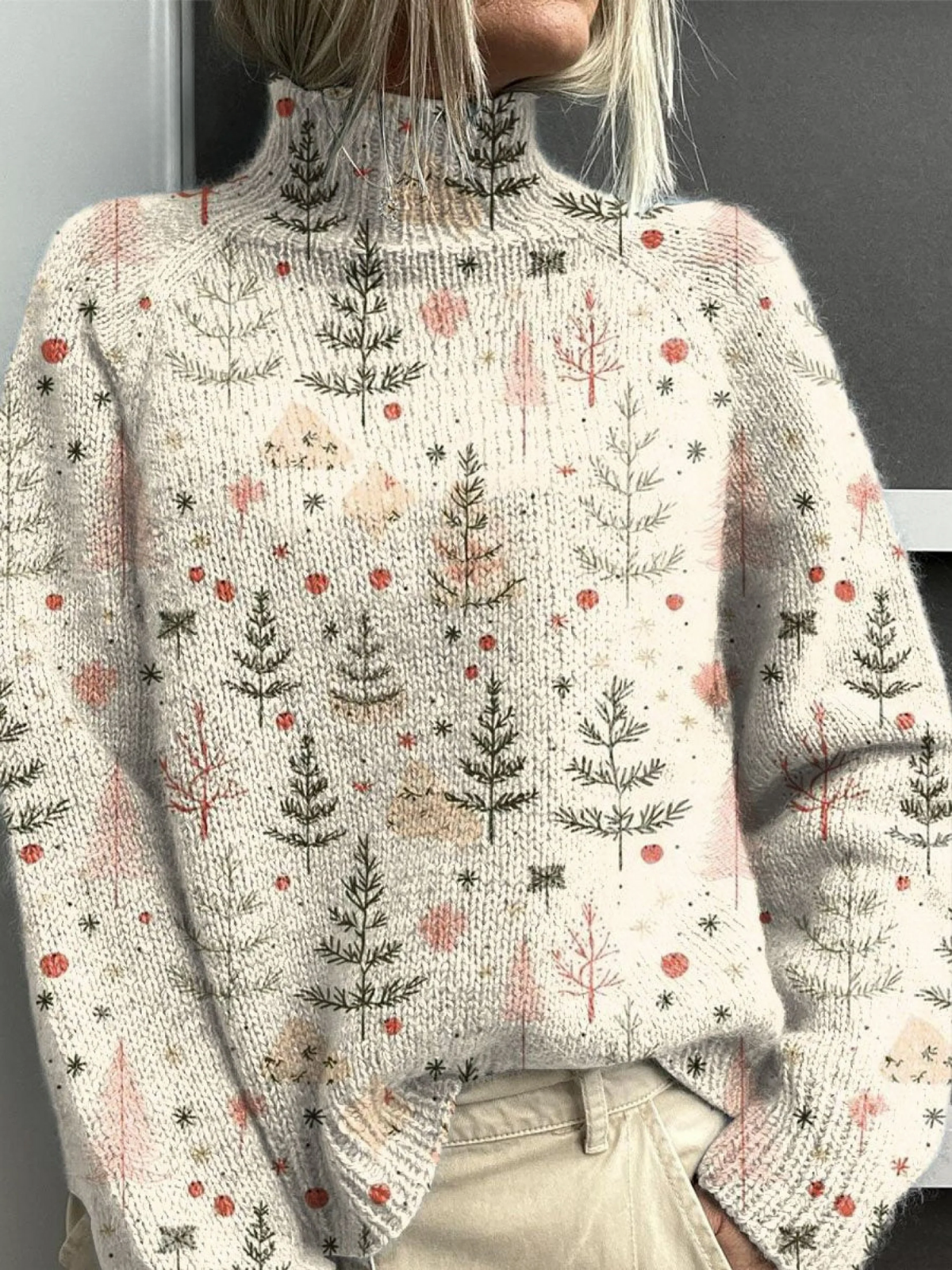 Eileen™ | Christmas tree art print turtleneck sweater