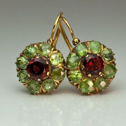 Ayla™ | Round Green and Red Crystal Earrings