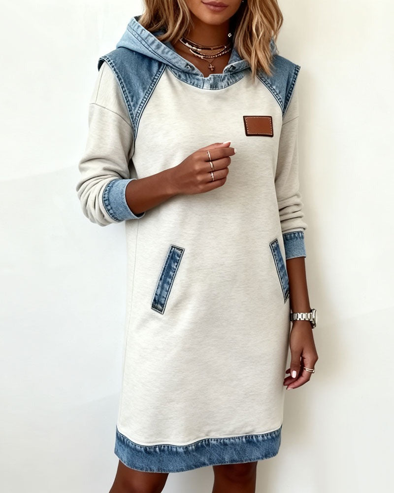 Julia | Hooded Dress with Denim Inserts