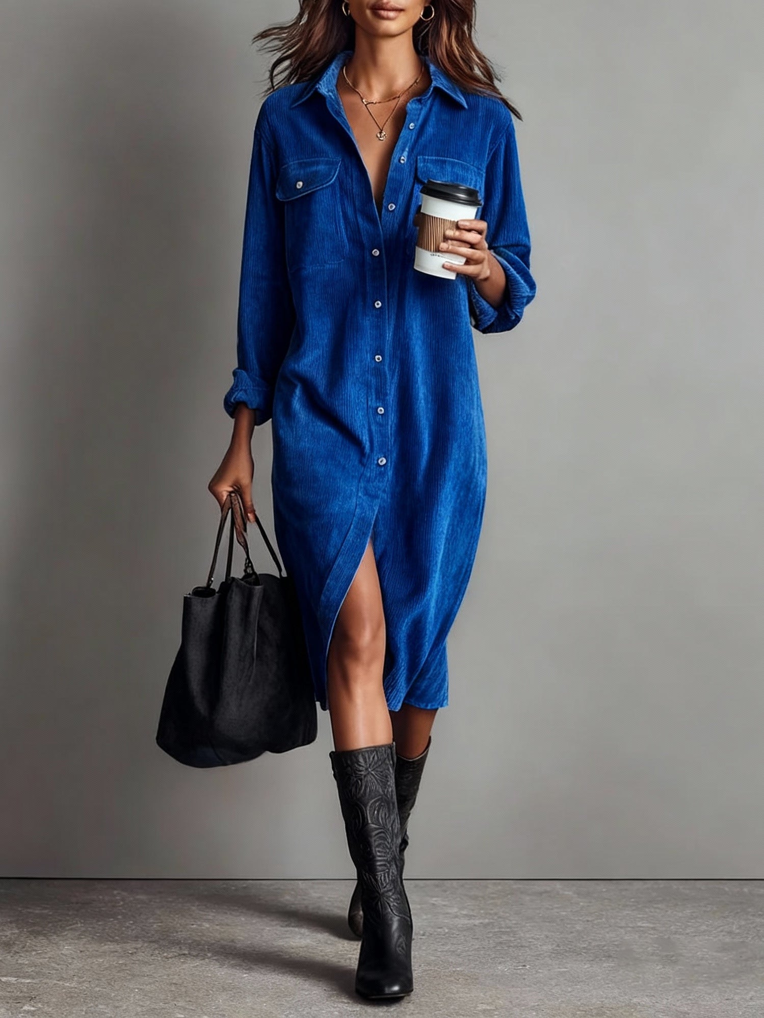 Arlette™ | Cord Midi Shirt Dress
