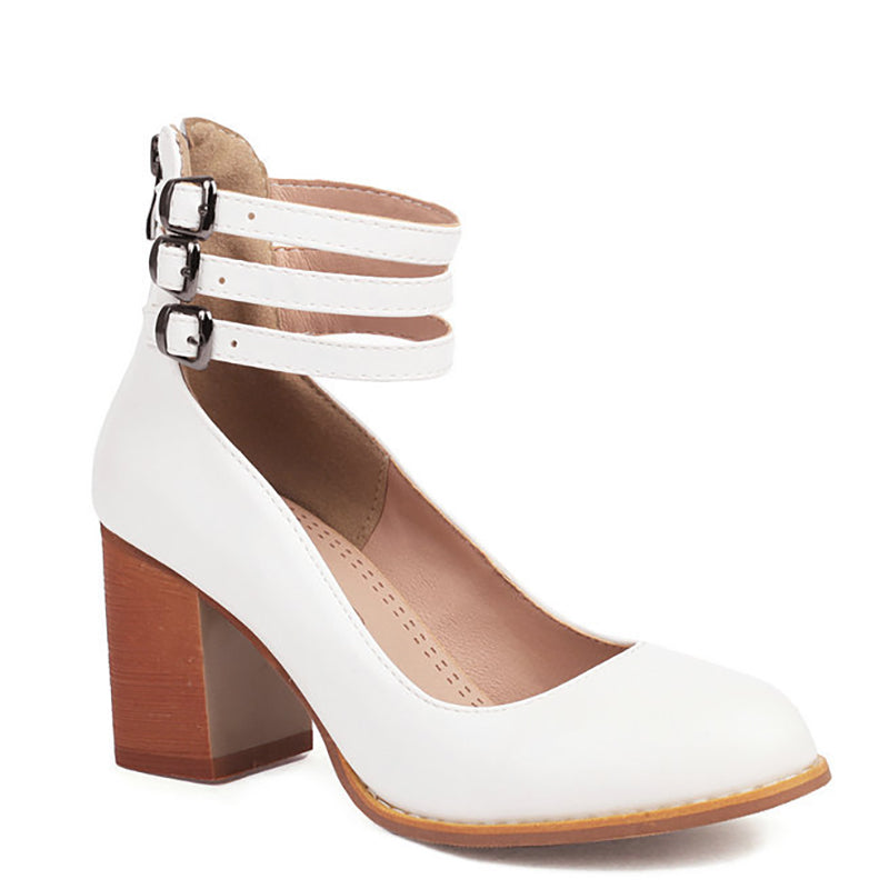 Everly & Rose™ | Elegant Smooth Sandals with Ankle Strap and Thick Heel for a Sophisticated Look