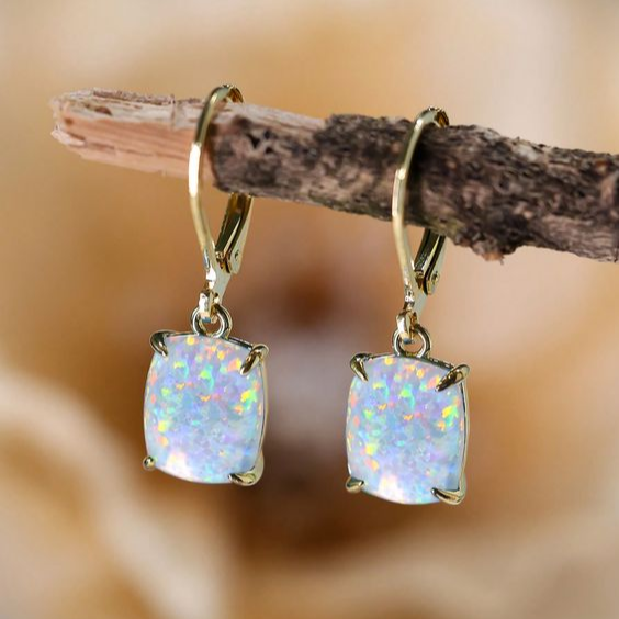 Luna™ | Vintage White Opal Square Earrings