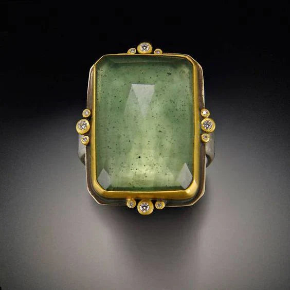 Maeve™ | Vintage Green Glass Gold Ring