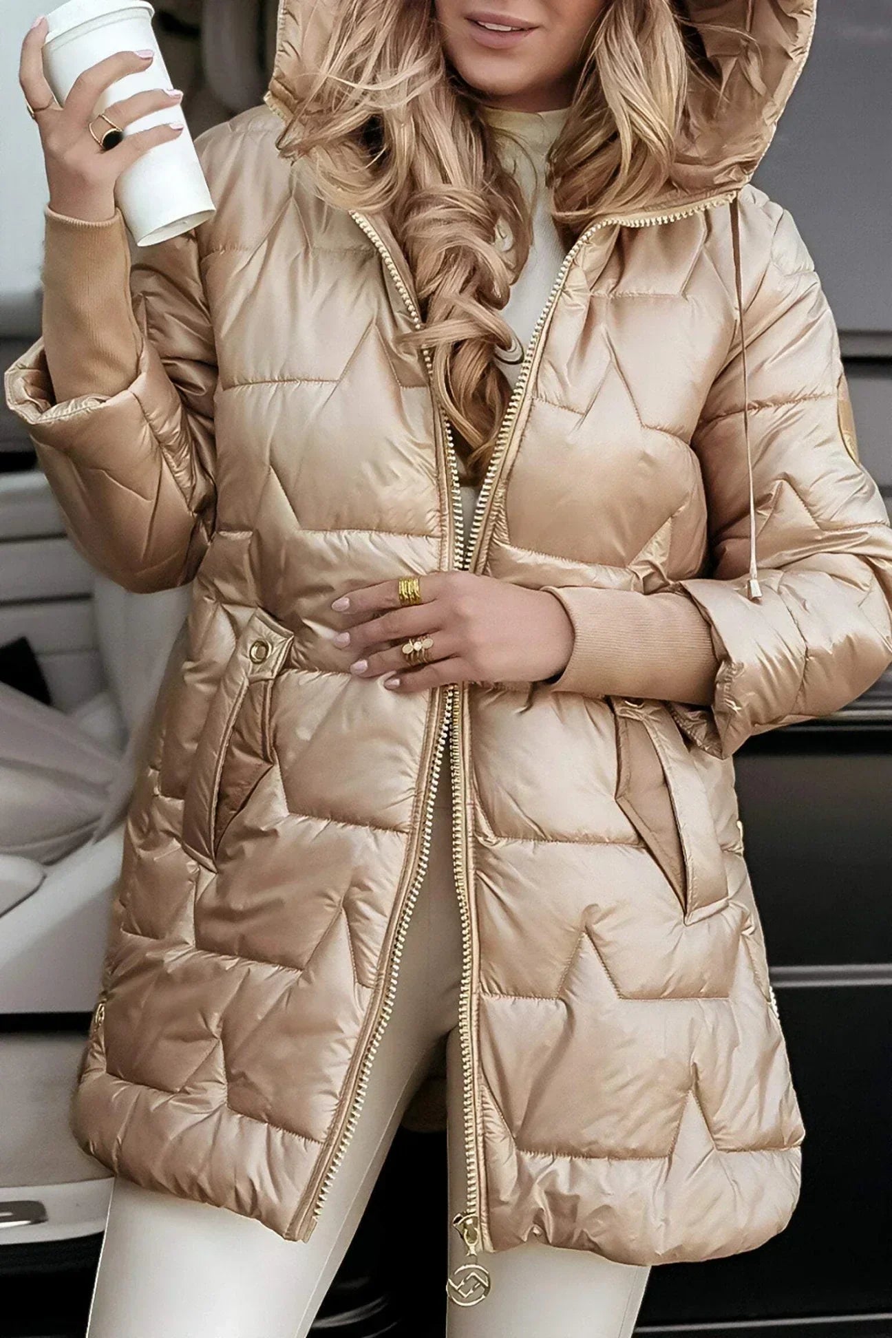 Chloe | Long and Warm quilted jacket with wraparound hood
