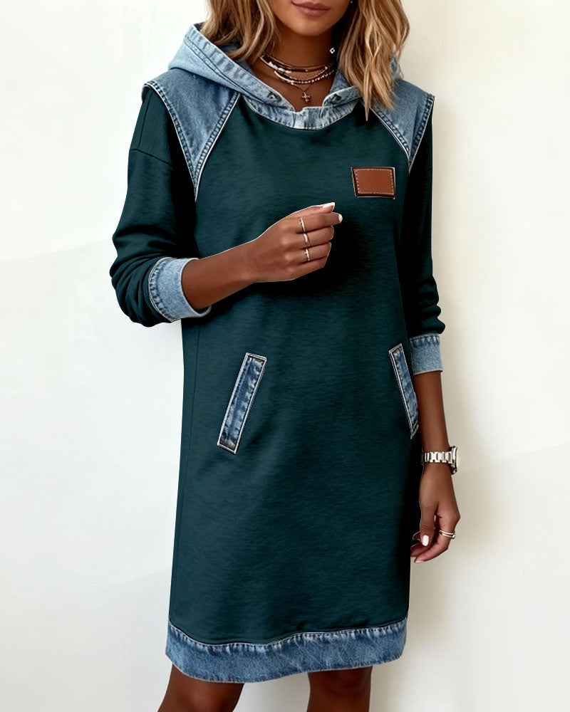 Julia | Hooded Dress with Denim Inserts