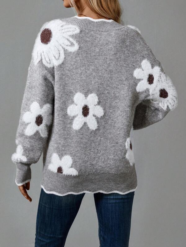 Thea | Elegant Floral Sweater with V-Neck