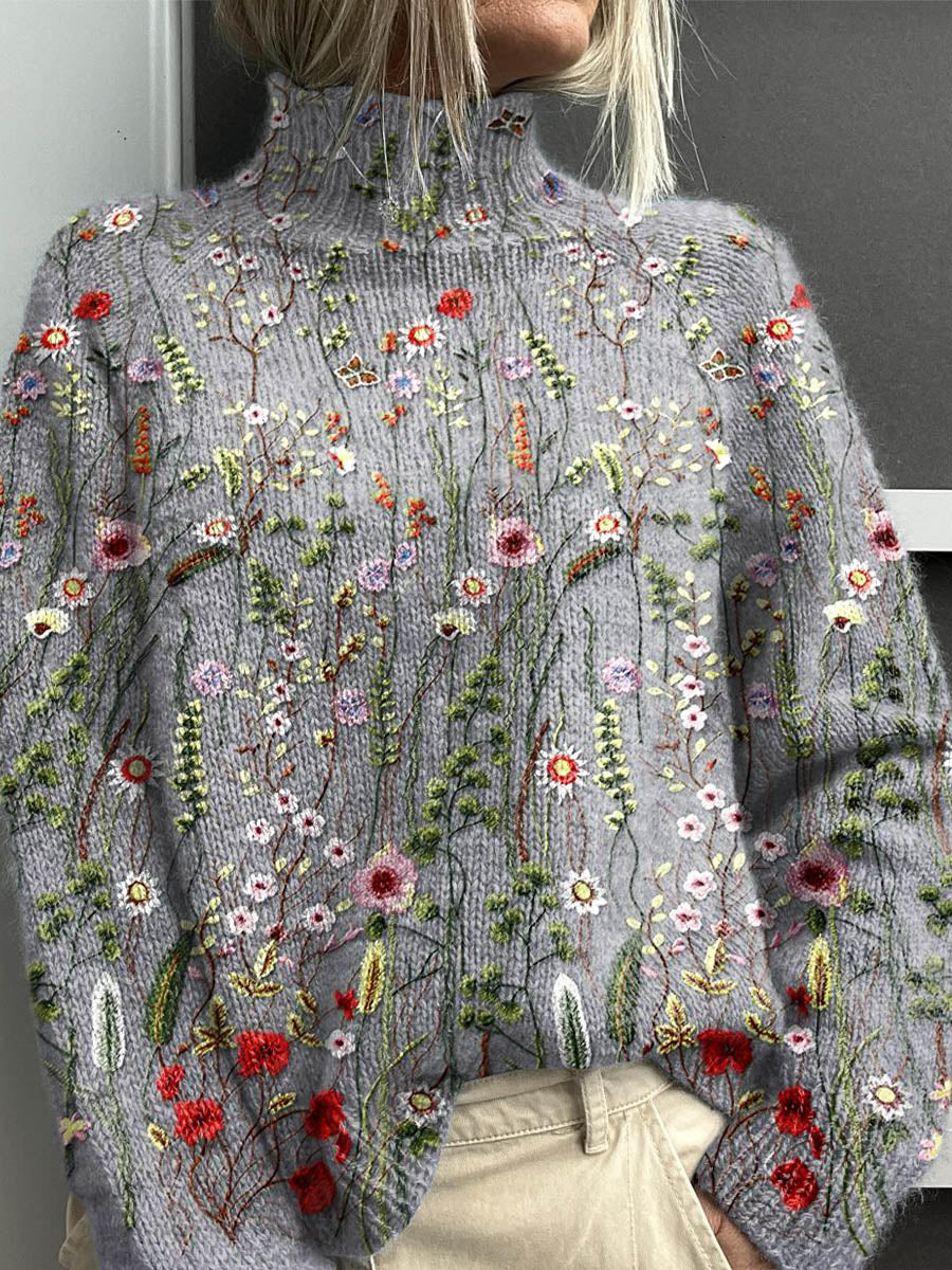 Marion™ | Vintage floral art turtleneck jumper