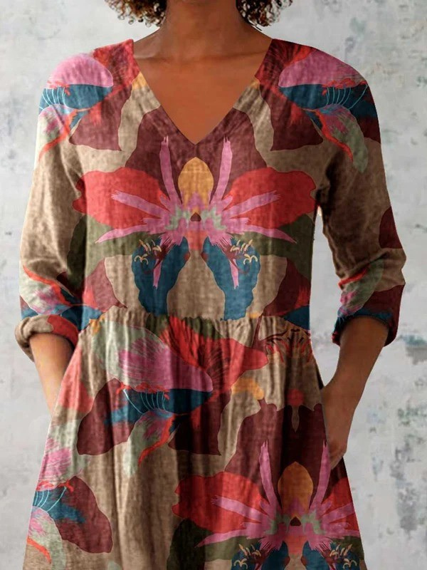 Elegant Floral Linen Tunic – Button Detail