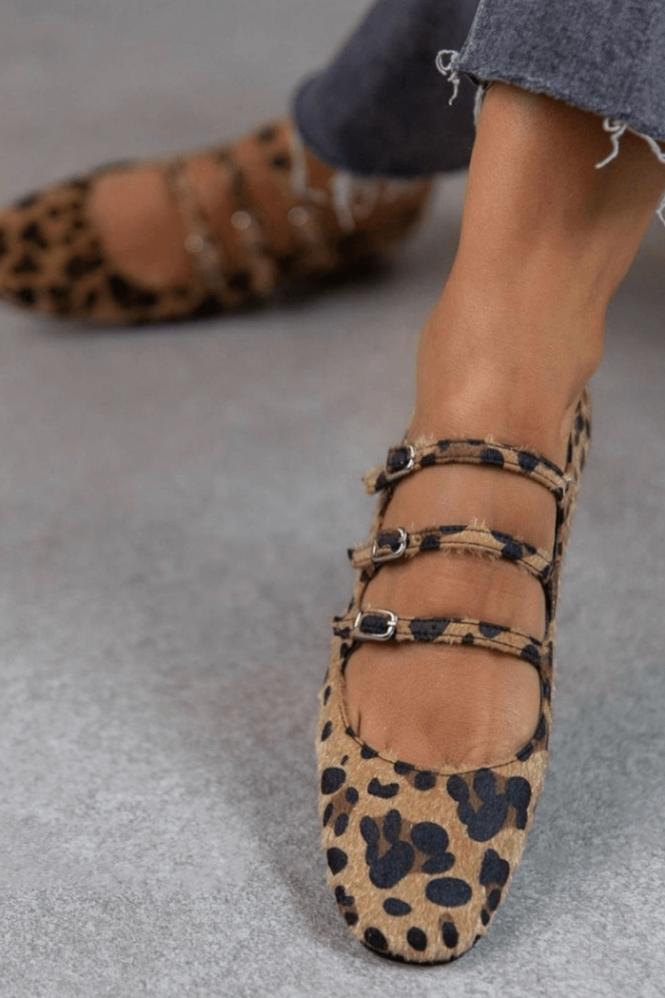 Everly & Rose | Elegant ballet flats with animal print straps for an irresistible style