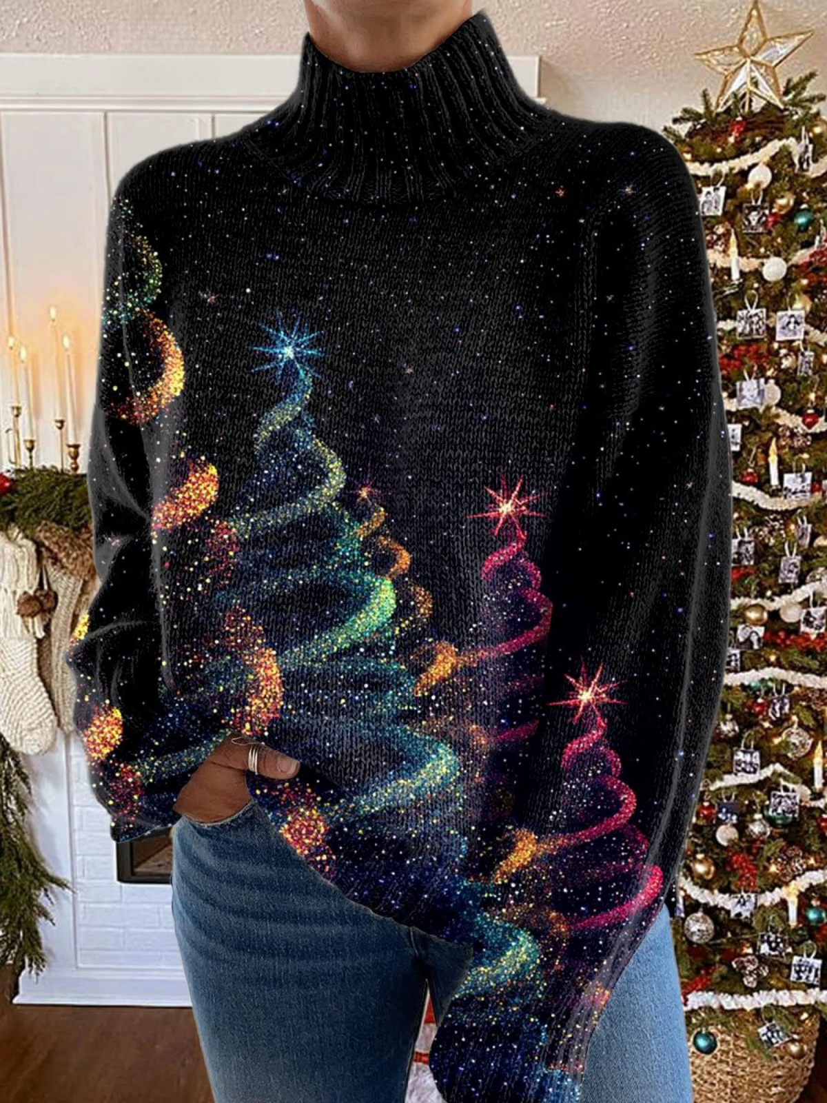 Jeanette™ | Glitter Christmas tree print sweater
