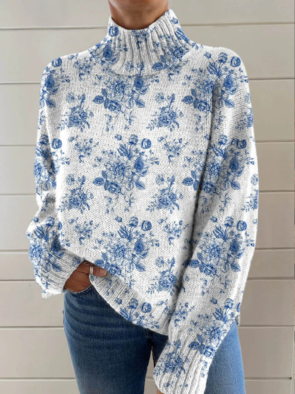 Ethel™ | Artistic floral print turtleneck sweater