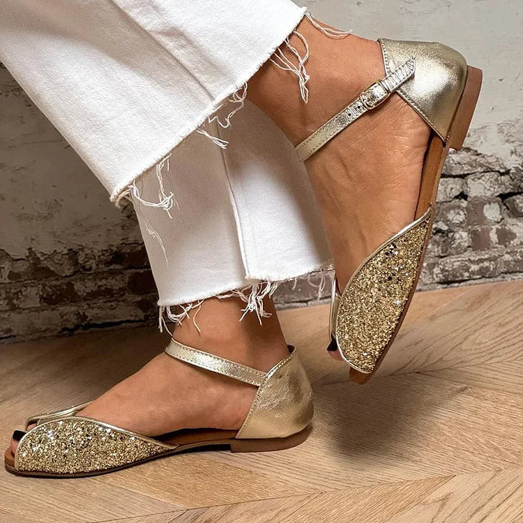 Everly & Rose | Elegant and Shiny Glitter Flat Sandal