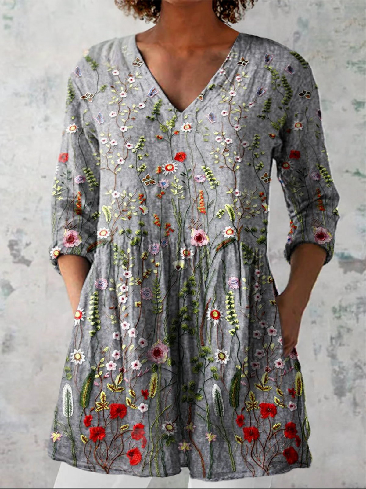 Vintage Floral Cotton-Linen Tunic – Cozy Fit