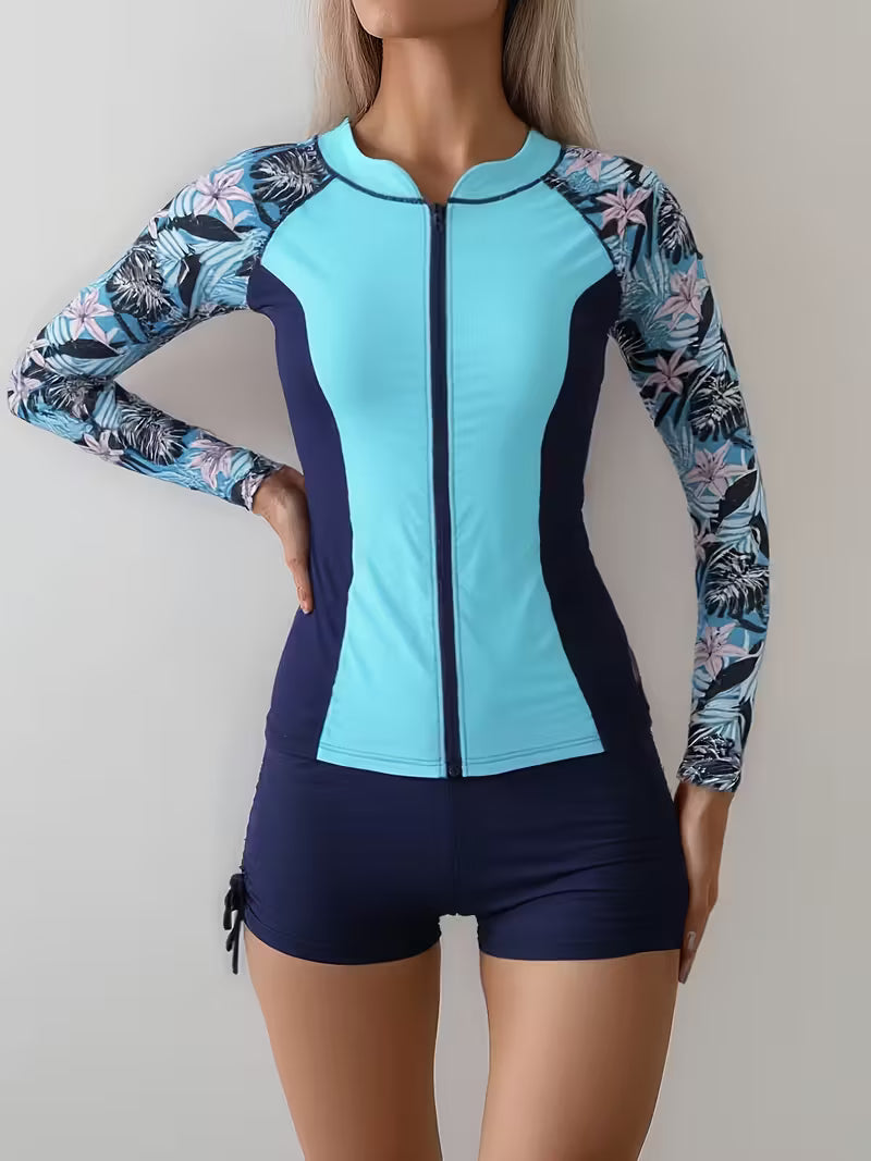 Women's Two-Piece Long-Sleeved Zippered Surf Suit