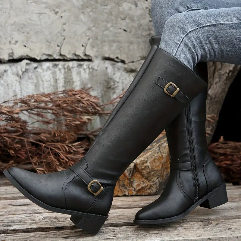 Amelia™ | Chunky Heel Mid Calf Zipper  Boots