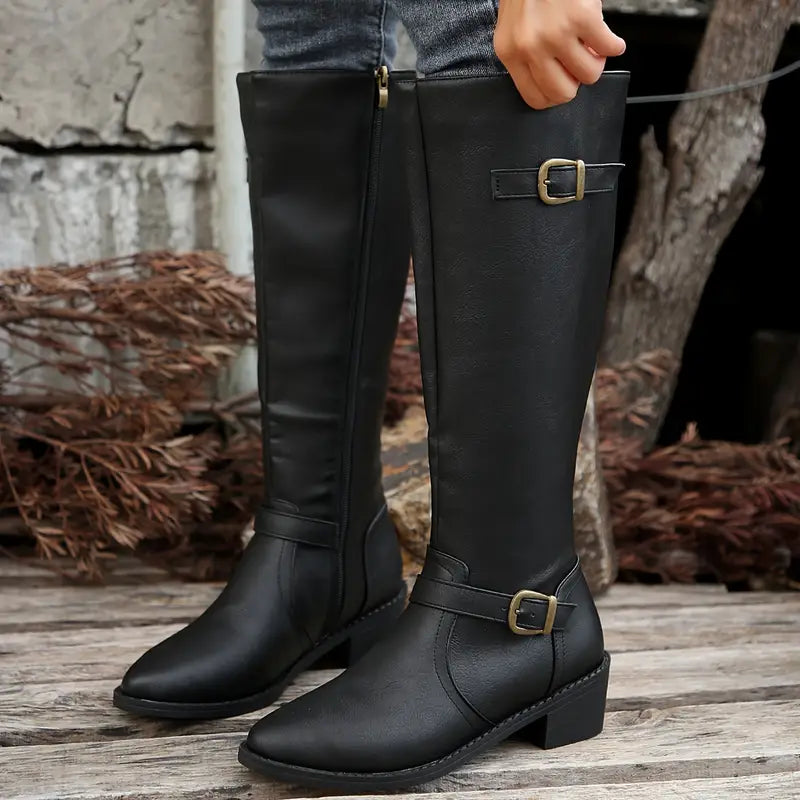 Amelia™ | Chunky Heel Mid Calf Zipper  Boots