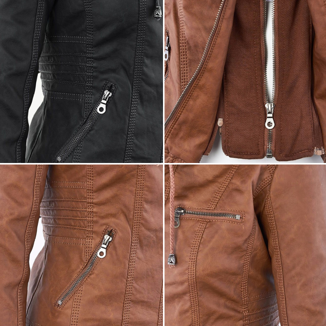 Rose | Fashion Leather Jacket with Hood