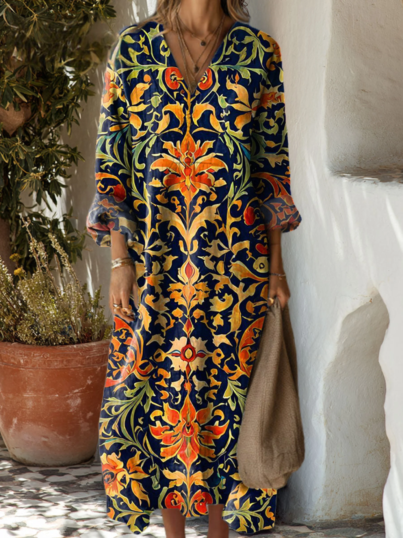 Women's Vintage Flower Art Print Dress