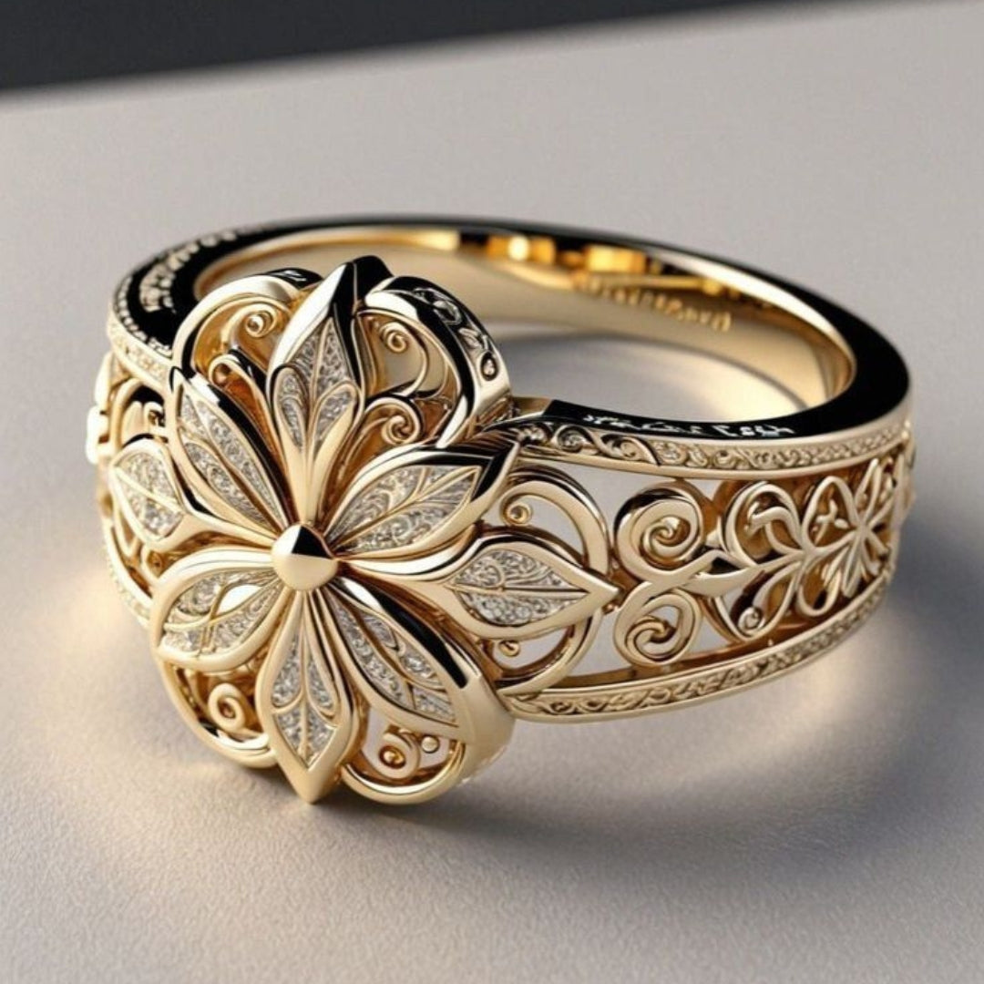 Emilia™ | Exotic Floral Zirconia Gold Ring