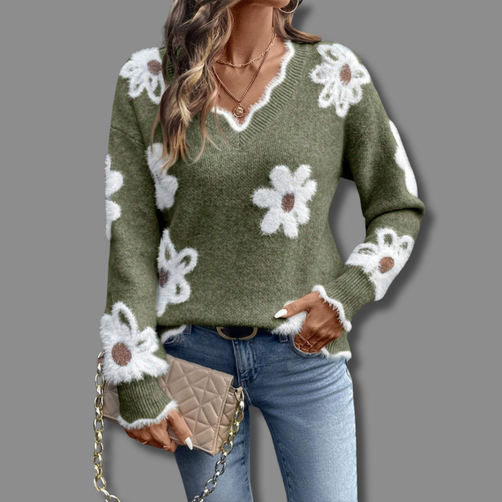 Thea | Elegant Floral Sweater with V-Neck