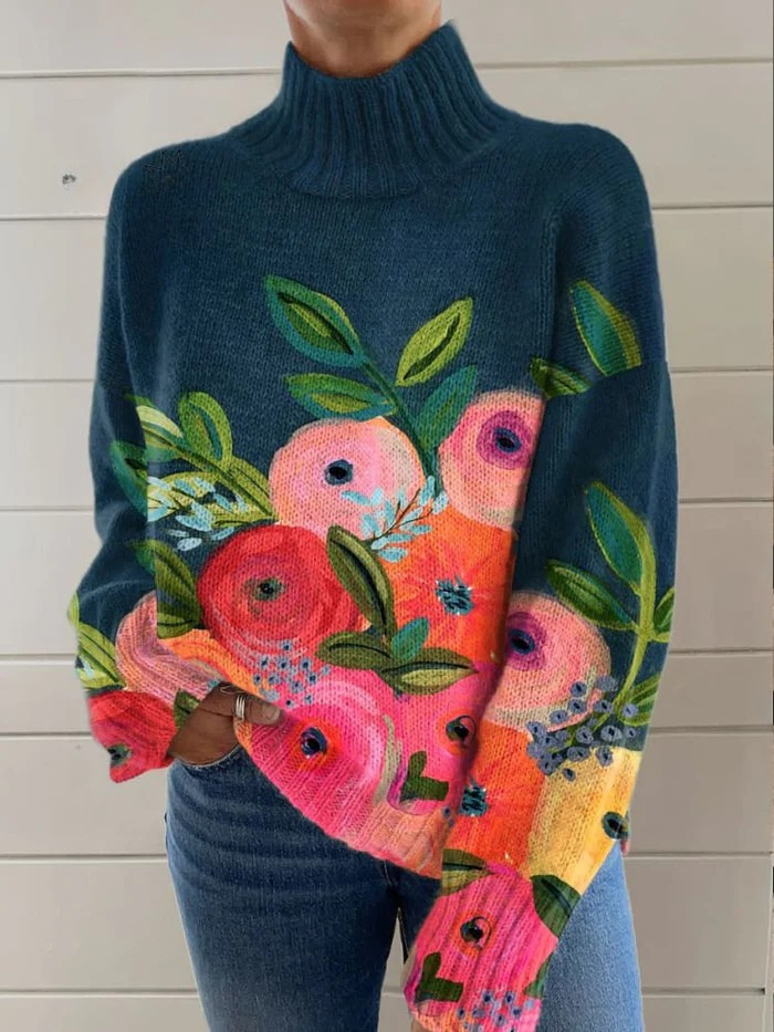 Opal™ | Retro floral pattern turtleneck sweater
