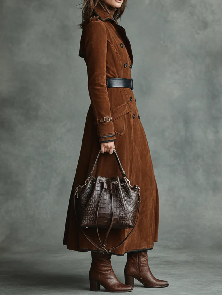 Renée™ | Long Suede Trench Coat
