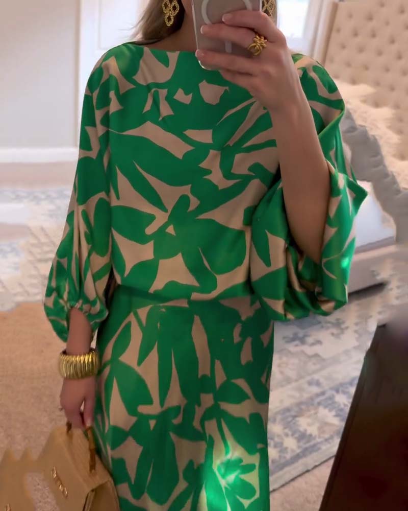 Ashley™ | Two-Piece Printed Set with Lantern Sleeves