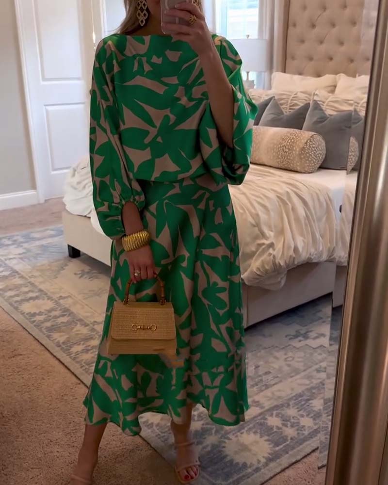 Ashley™ | Two-Piece Printed Set with Lantern Sleeves