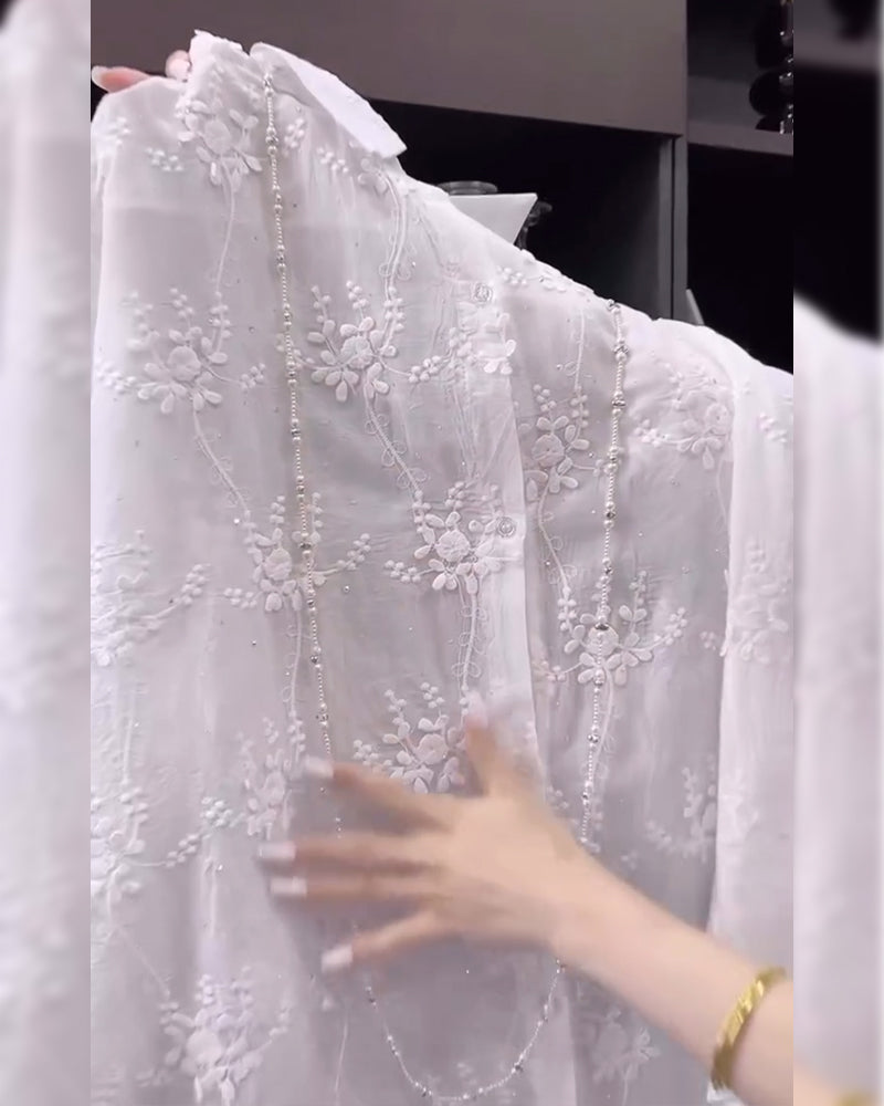 Anneliese™ | Embroidered Solid Color Shirt with Dropped Shoulders