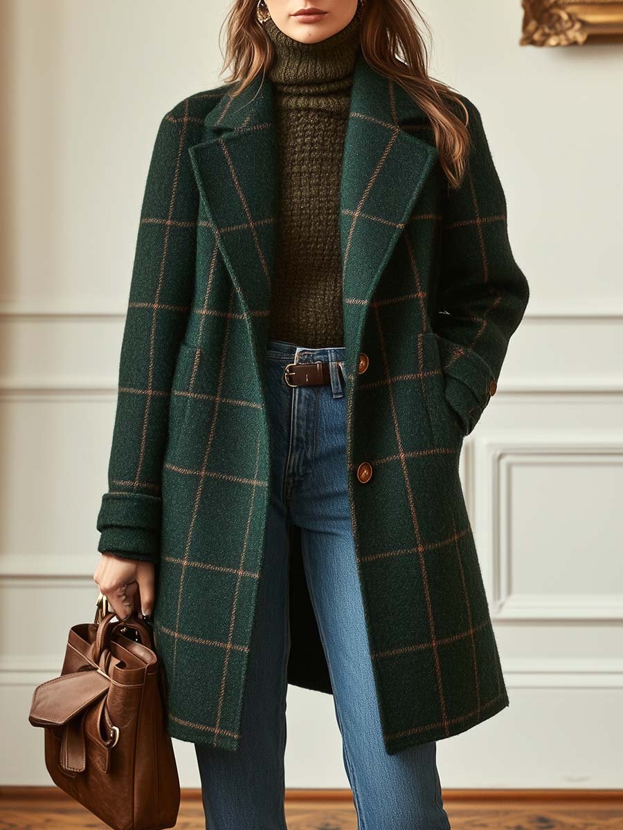 Evelyn™ | Women's Retro Lapel Plaid Coat