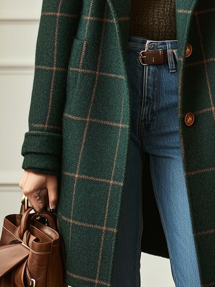 Evelyn™ | Women's Retro Lapel Plaid Coat